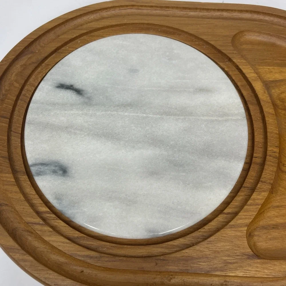 DOLPHIN‎ Teakwood Cutting  Cheese Board Charcuterie Tray Marble Serving Platter